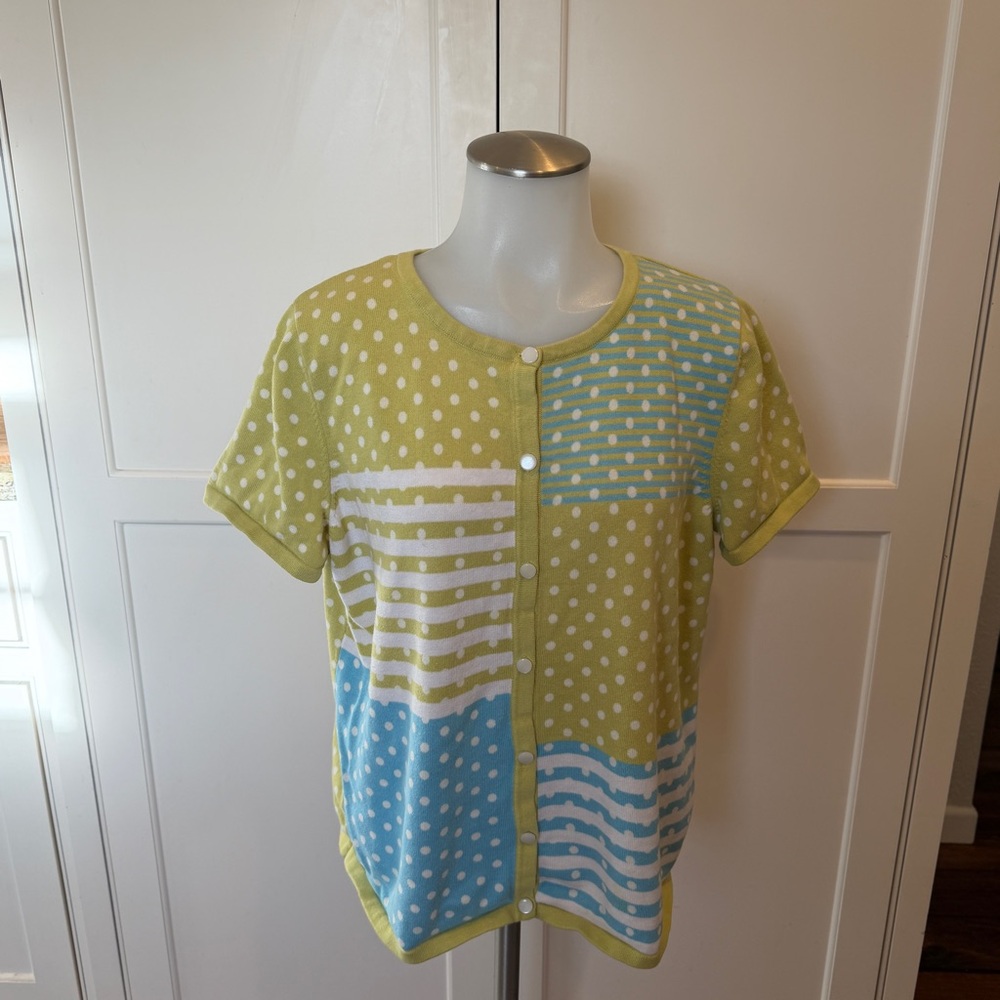 Christopher & Banks Polka Dot Patchwork Cotton Cardigan XL Grandmacore